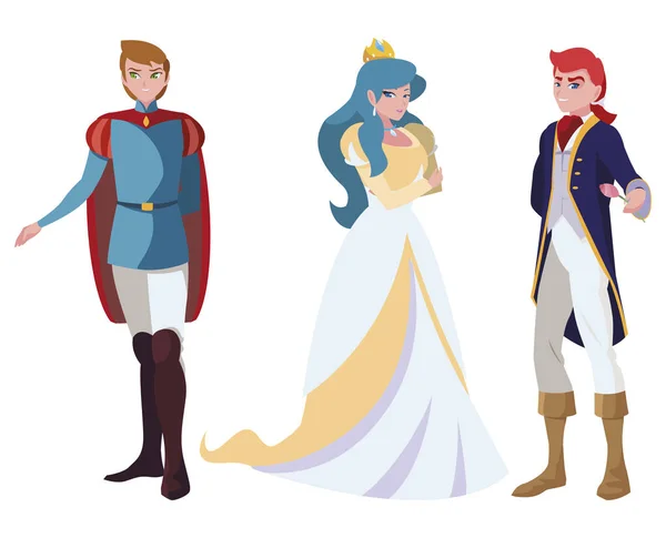 Mooie prinses met prinsen van Tales karakters — Stockvector