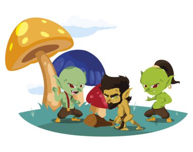 kamp sihirli karakterler mağara adamı cüce ile çirkin troller