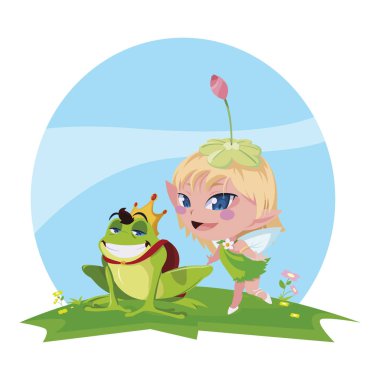 bahçede kurbağa prens ile güzel sihirli peri