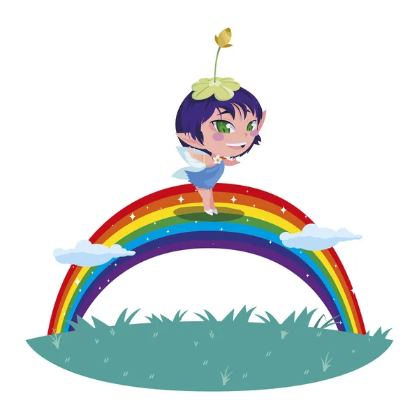 Hada mágica hermosa en el carácter del arco iris — Vector de stock