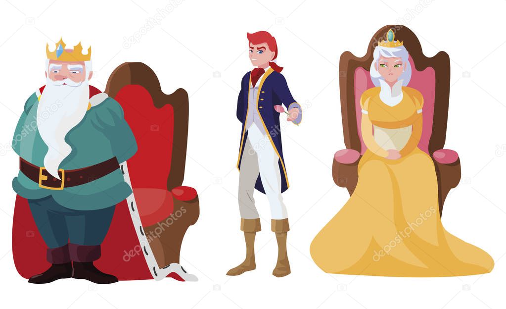 prince charming with queen and king on throne characters