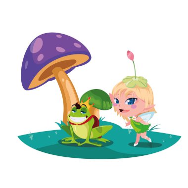 bahçede kurbağa prens ile güzel sihirli peri