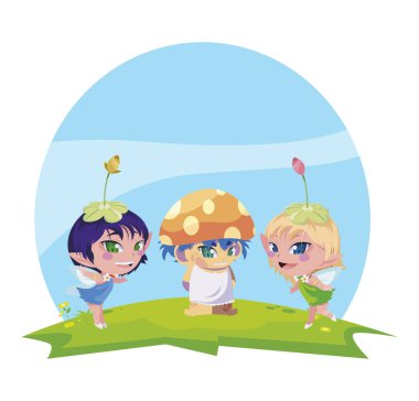 bahçede fungu elf ile güzel sihirli periler