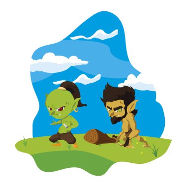 kamp sihirli karakterler mağara adamı gnome ile çirkin troll