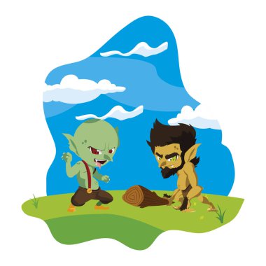 kamp sihirli karakterler mağara adamı gnome ile çirkin troll