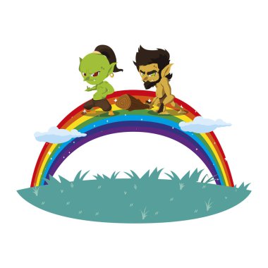 mağara adamı cüce ve gökkuşağı ile çirkin troll