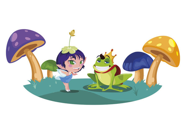 красивая волшебная фея с жабой князем в саду
