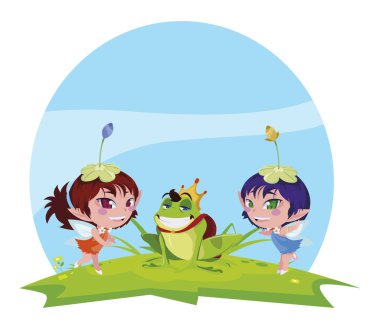 bahçede kurbağa prens ile güzel sihirli peri