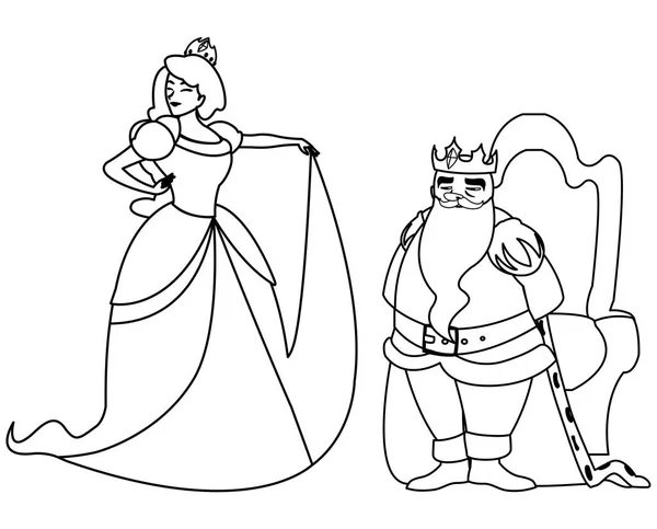 Bella principessa e re sul trono dei personaggi racconti — Vettoriale Stock