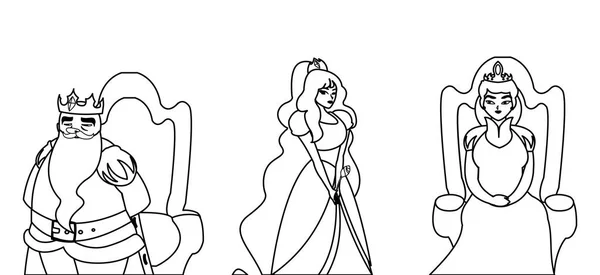 Princesse avec reine et roi sur le trône de contes caractère — Image vectorielle
