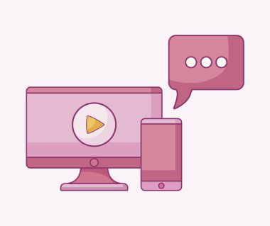 akıllı telefon cihazı ve konuşma balonu ile bilgisayar monitörü