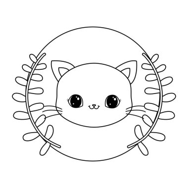 yapraktaç ile çerçeve dairesel sevimli kedi kafası