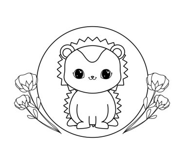 çiçeklerle çerçeve dairesel sevimli kirpi