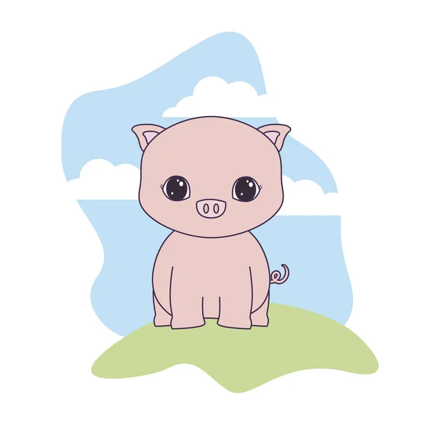 Mignon cochon animal dans paysage naturel — Image vectorielle