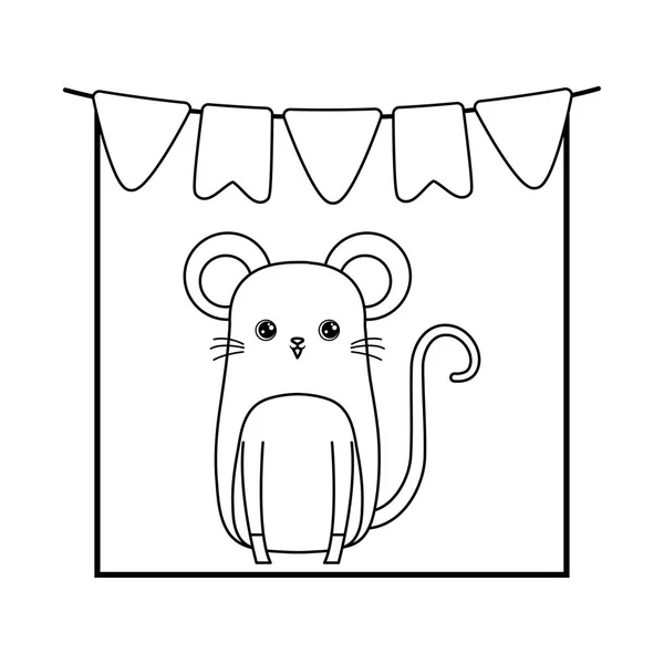 Lindo ratón animal con guirnaldas colgando — Vector de stock