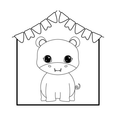 asılı çelenk ile sevimli su aygırı hayvan