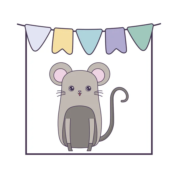 Lindo ratón animal con guirnaldas colgando — Vector de stock