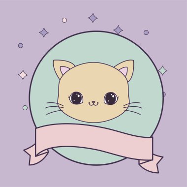 kurdele ile çerçeve dairesel sevimli kedi kafası