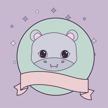 kurdele ile çerçeve dairesel sevimli su aygırı başkanı