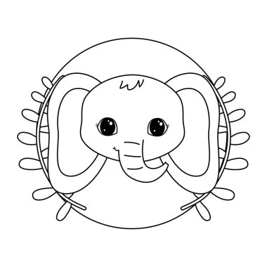 yaprak taç ile çerçeve dairesel sevimli fil başı