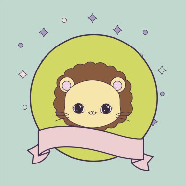 kurdele ile çerçeve dairesel sevimli aslan başı