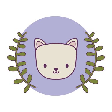 yapraktaç ile çerçeve dairesel sevimli kedi kafası