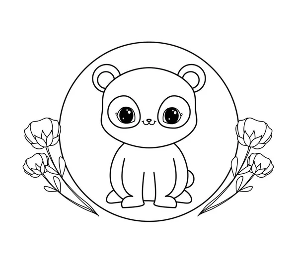 Pandabär im Rahmen kreisrund mit Blumen — Stockvektor