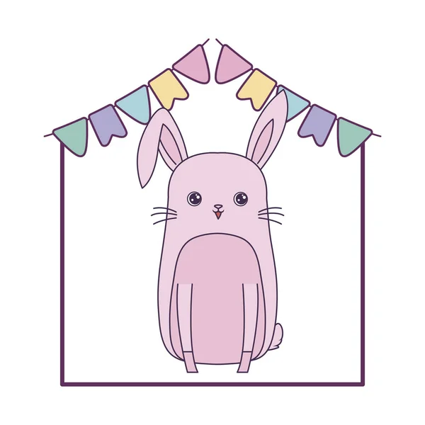 Cute rabbit animal with garlands party hanging — Stock Vector