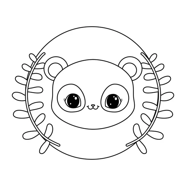 Kopf des Pandabären im Rahmen kreisrund mit Blattkrone — Stockvektor