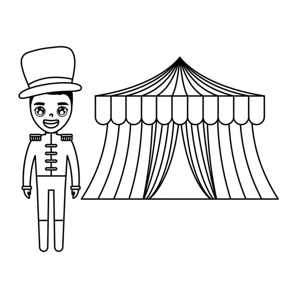 Circus presenter male with tent circus — Stock Vector