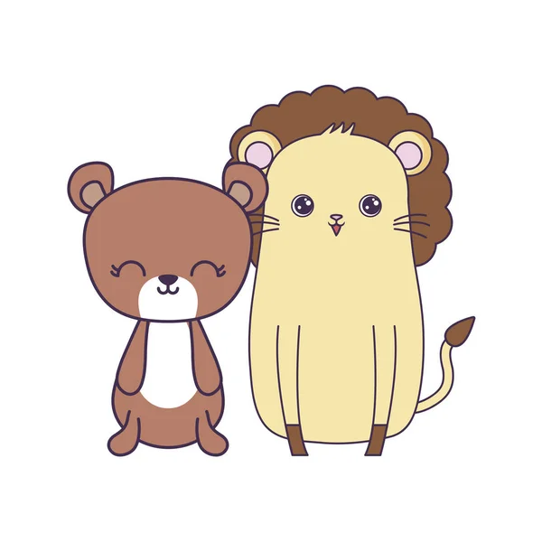 Sød løve med bjørn dyr isoleret ikon – Stock-vektor