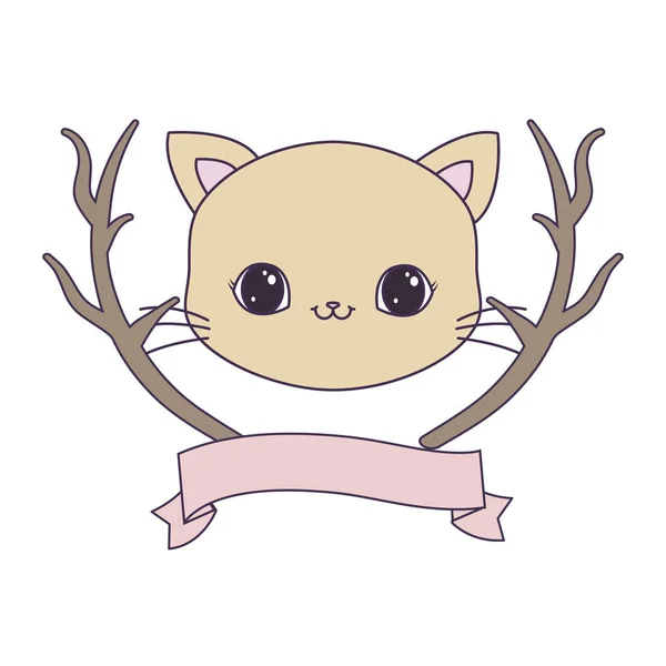 Lindo gato con árbol ramas y cinta — Archivo Imágenes Vectoriales
