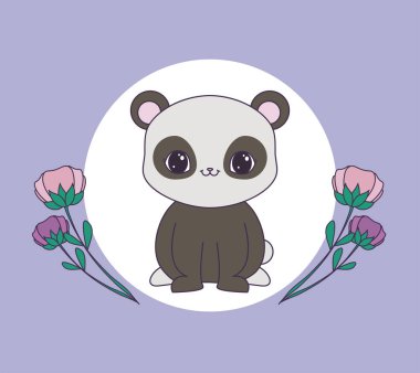 çiçek ile çerçeve dairesel panda ayı