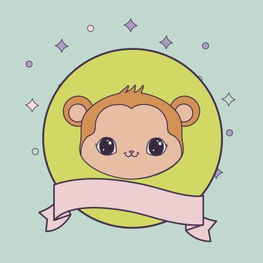 kurdele ile çerçeve dairesel sevimli maymun kafası