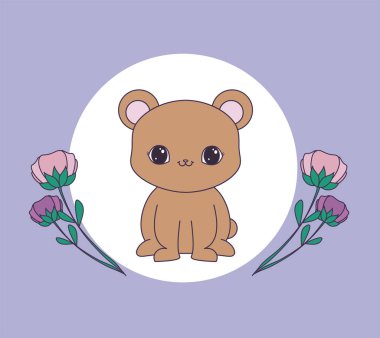 çiçeklerle çerçeve dairesel sevimli ayı