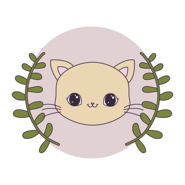 yapraktaç ile çerçeve dairesel sevimli kedi kafası