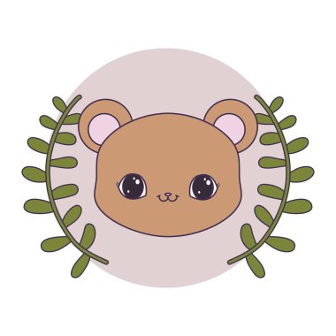 yaprak taç ile çerçeve dairesel sevimli ayı kafası