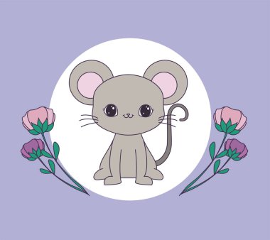 çiçeklerle çerçeve dairesel sevimli fare