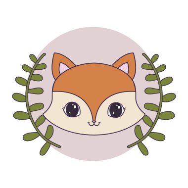 yaprak taç ile çerçeve dairesel sevimli tilki başkanı