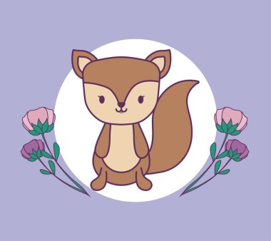 çiçek dekorasyon ile çerçeve içinde sevimli sincap hayvan