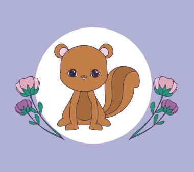 çiçeklerle çerçeve dairesel sevimli sincap