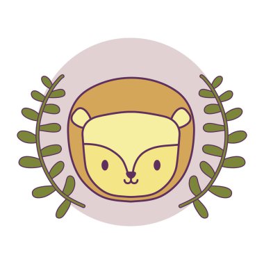 yaprak taç ile çerçeve dairesel sevimli aslan başı