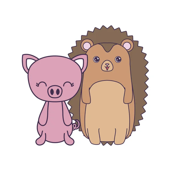 Drăguț porc cu porc animale izolate icoană — Vector de stoc