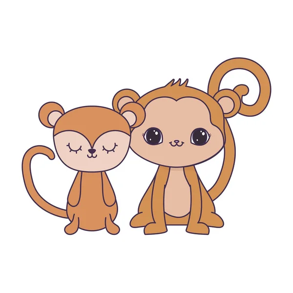 Söta apor djur isolerad ikon — Stock vektor