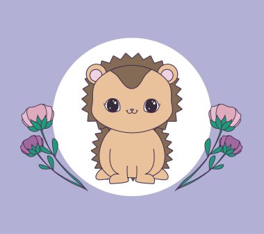 çiçeklerle çerçeve dairesel sevimli kirpi