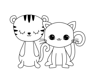 sevimli kedi ve kaplan hayvanlar izole simgesi