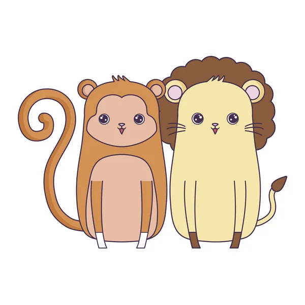 Maimuță drăguță cu animale leu icoană izolată — Vector de stoc