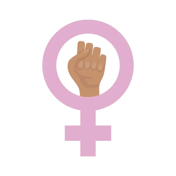 Gender female symbol with hand fist — Stock Vector