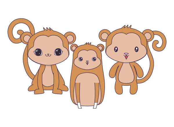 Sevimli maymunlar hayvan izole simgesi — Stok Vektör