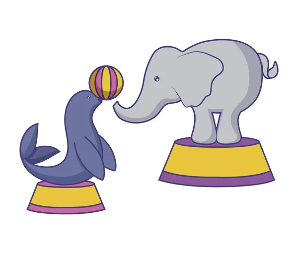 Sello con elefante de circo con bola — Archivo Imágenes Vectoriales